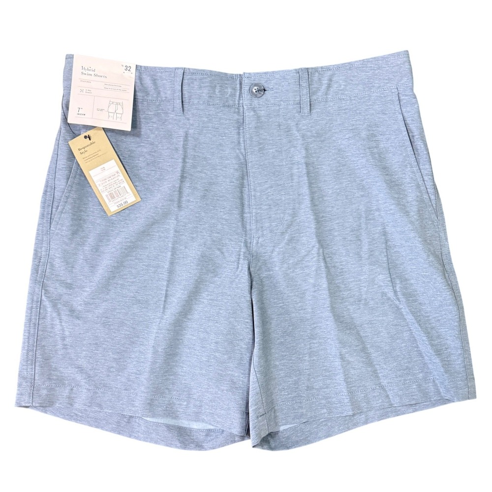 Goodfellow & Co Mens 32 Hybrid Swim Shorts Blue 7 Inch Inseam 4-Way Stretch NEW